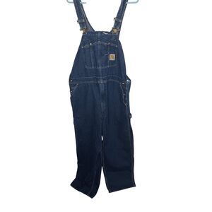 Carhartt Men's Straight Leg Denim Workwear Overalls Dark Wash Size 42x30